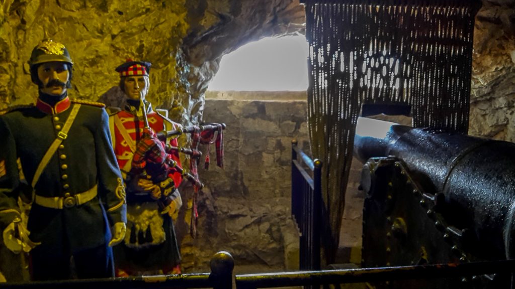 Figures and Canons in the great siege tunnels in Gibraltar